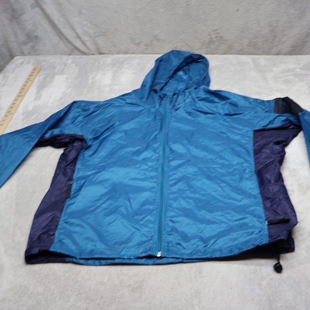 Columbia Jacket Women XL Blue Hooded Light Pack Full Zip Ripstop Wind Rain Hike
